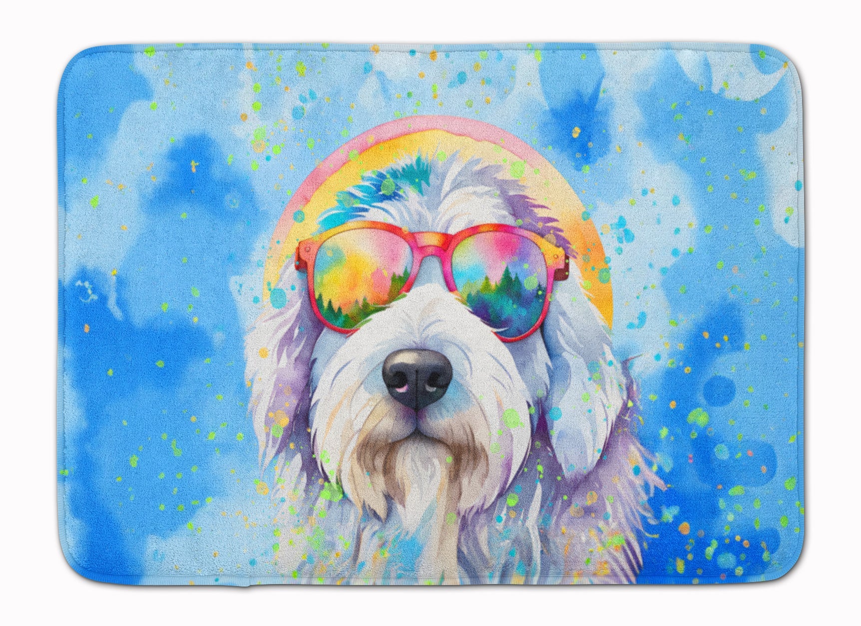Old English Sheepdog Hippie Dawg Memory Foam Kitchen Mat Machine Washable Anti-Fatigue Cushion Comfort Bath or Kitchen Rug