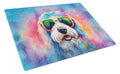 Old English Sheepdog Hippie Dawg Cutting Board Tempered Glass Kitchen Cutting Surface, Heat Resistant Chopping, Non-Slip Feet, Food Prep & Serving