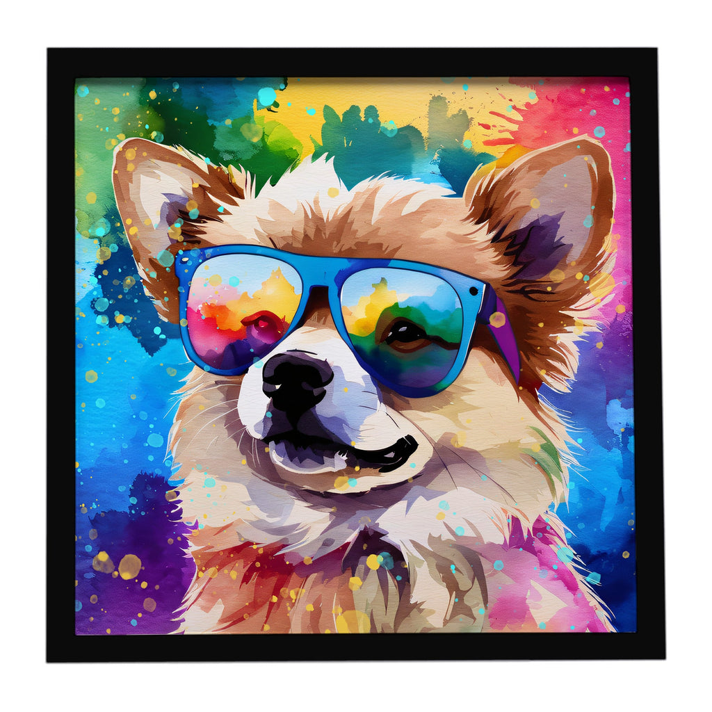 Pomeranian Hippie Dawg Framed Metal Print Bathroom, Kitchen, Office, Home Decor Wall Art Ready to Hang, Square, 8X8