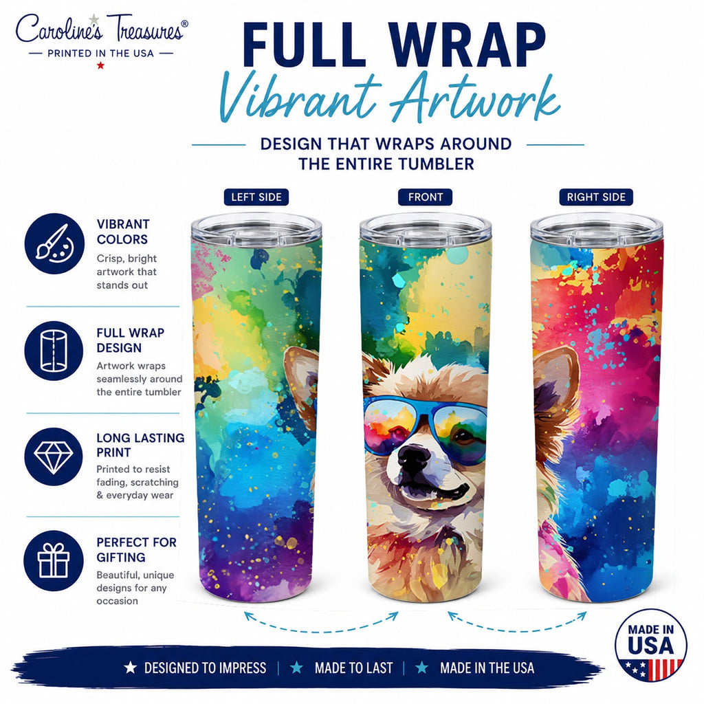Pomeranian Hippie Dawg Stainless Steel Skinny Tumbler 20 oz Vacuum Double Walled Reusable Insulated Travel Cup