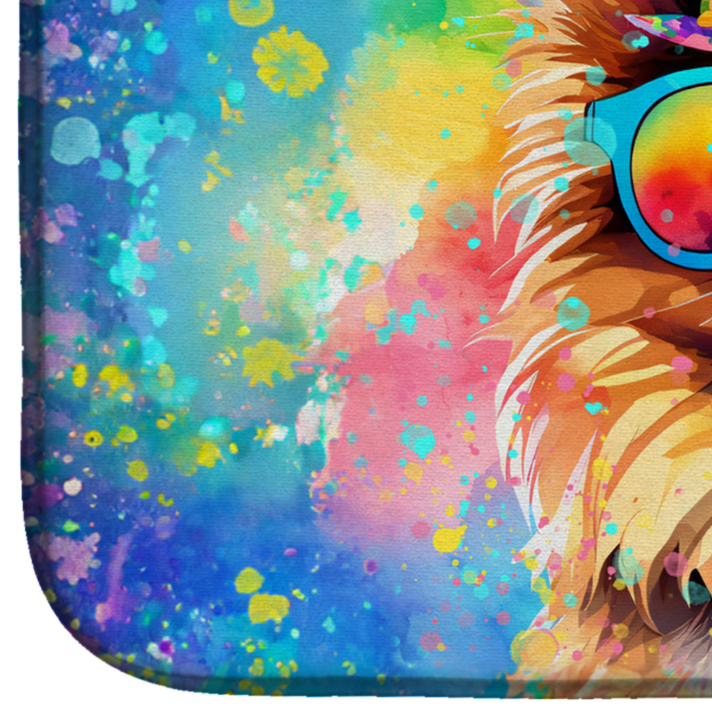 Pomeranian Hippie Dawg Dish Drying Mat Absorbent Dish Drying Mat Pad for Kitchen Counter Dish Drainer Mat for Countertop, 14 x 21", Multicolor