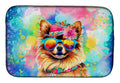 Pomeranian Hippie Dawg Dish Drying Mat Absorbent Dish Drying Mat Pad for Kitchen Counter Dish Drainer Mat for Countertop, 14 x 21", Multicolor