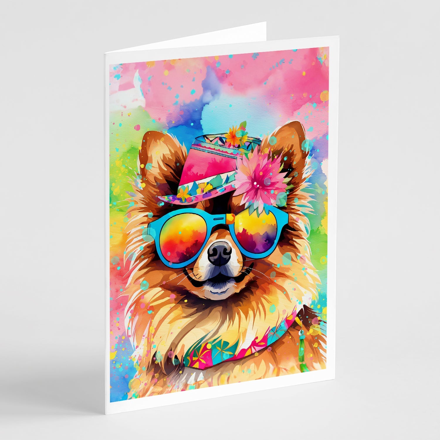 Pomeranian Hippie Dawg Greeting Cards Pack of 8 Blank Cards with Envelopes Whimsical A7 Size 5x7