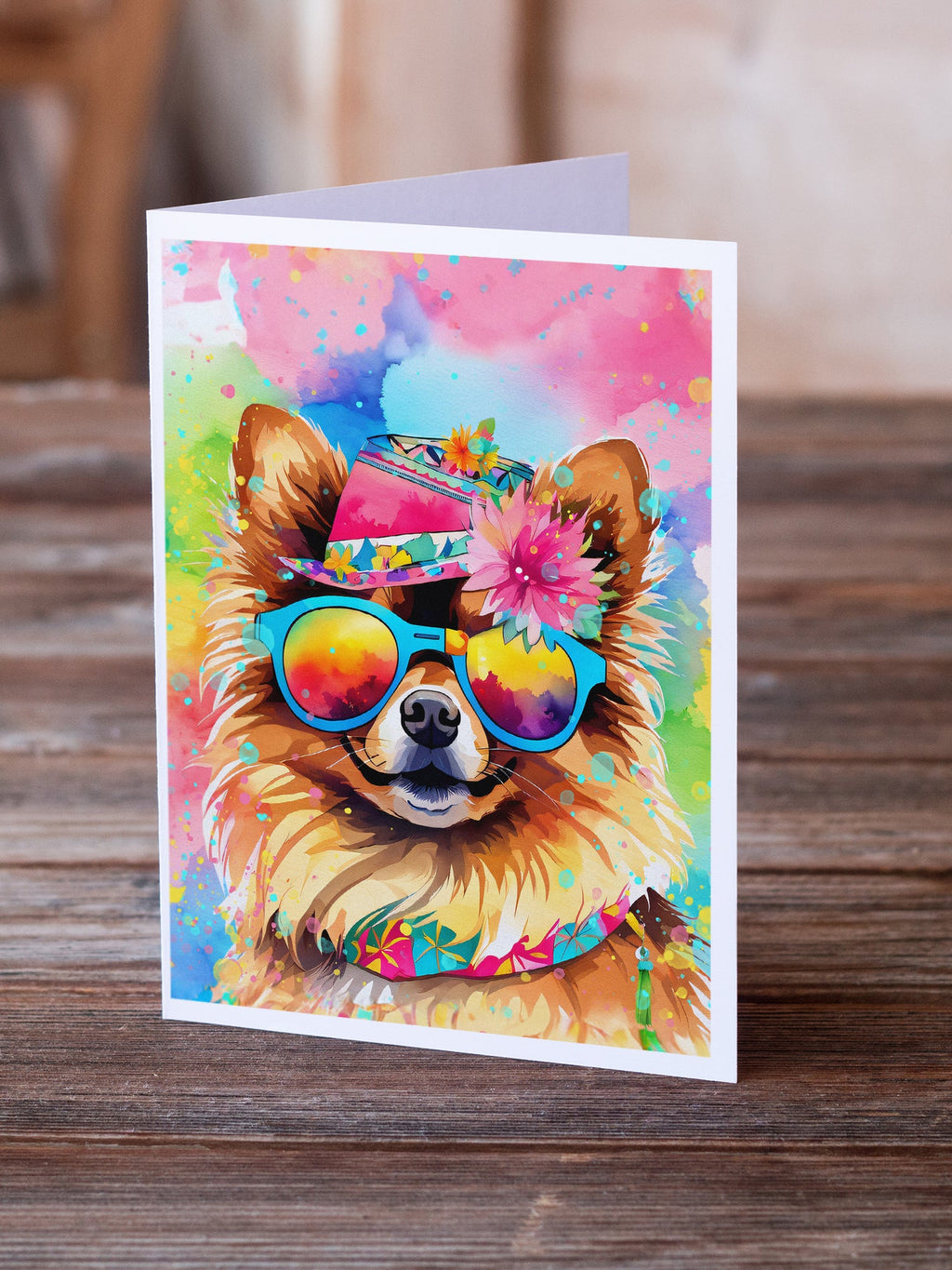 Pomeranian Hippie Dawg Greeting Cards Pack of 8 Blank Cards with Envelopes Whimsical A7 Size 5x7