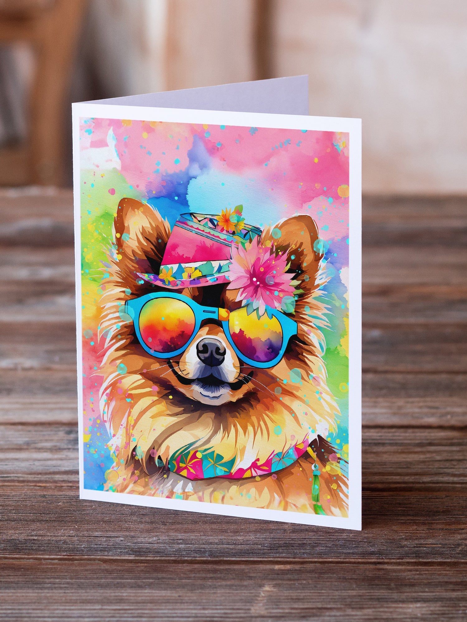 Pomeranian Hippie Dawg Greeting Cards Pack of 8 Blank Cards with Envelopes Whimsical A7 Size 5x7