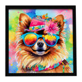 Pomeranian Hippie Dawg Framed Metal Print Bathroom, Kitchen, Office, Home Decor Wall Art Ready to Hang, Square, 8X8