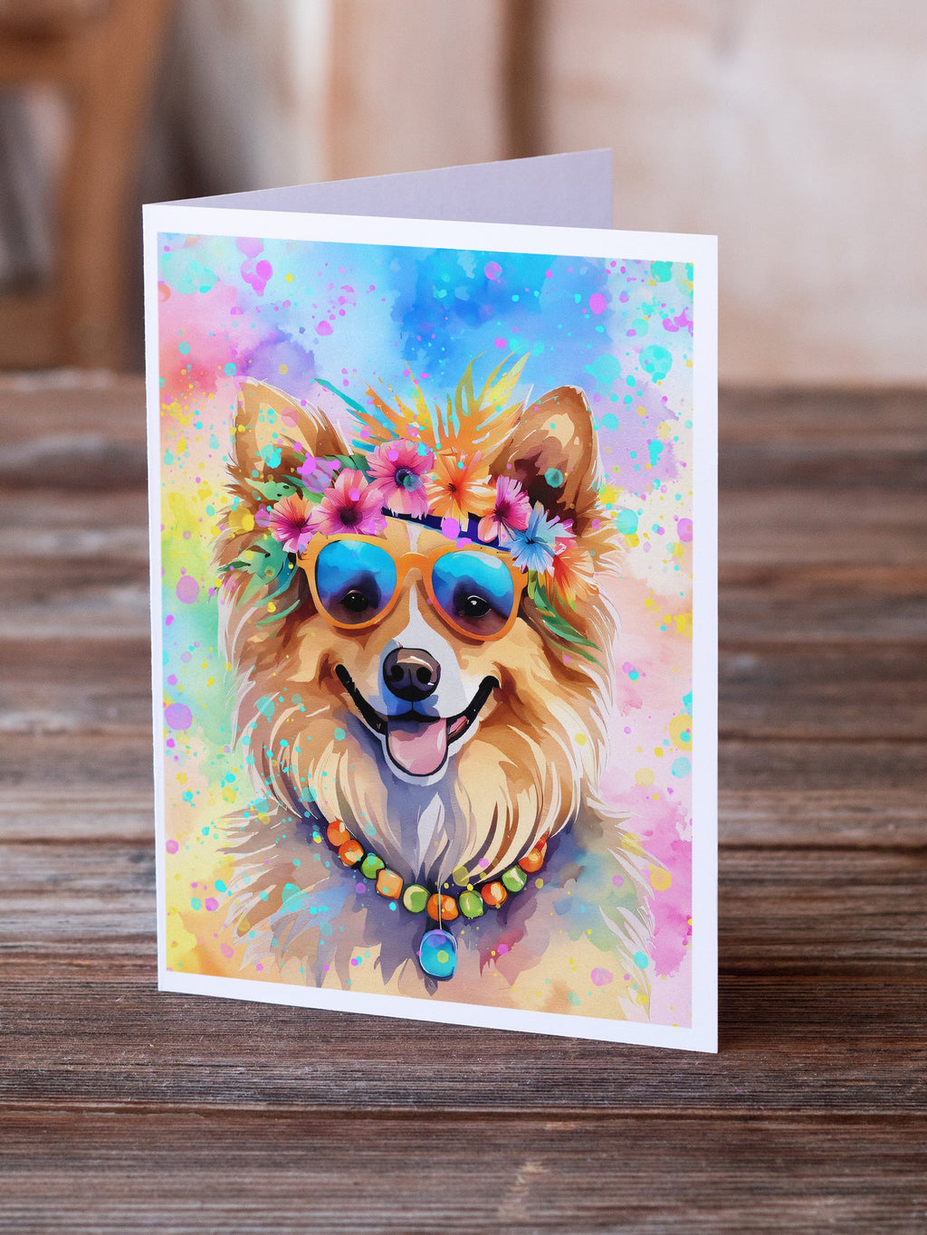 Pomeranian Hippie Dawg Greeting Cards Pack of 8 Blank Cards with Envelopes Whimsical A7 Size 5x7