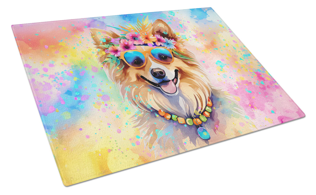 Pomeranian Hippie Dawg Cutting Board Tempered Glass Kitchen Cutting Surface, Heat Resistant Chopping, Non-Slip Feet, Food Prep & Serving