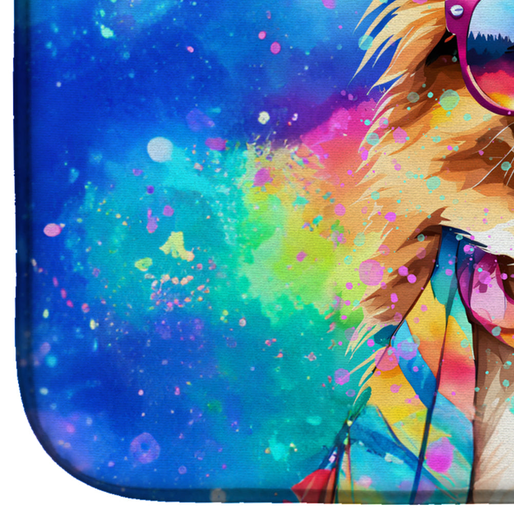 Pomeranian Hippie Dawg Dish Drying Mat Absorbent Dish Drying Mat Pad for Kitchen Counter Dish Drainer Mat for Countertop, 14 x 21", Multicolor