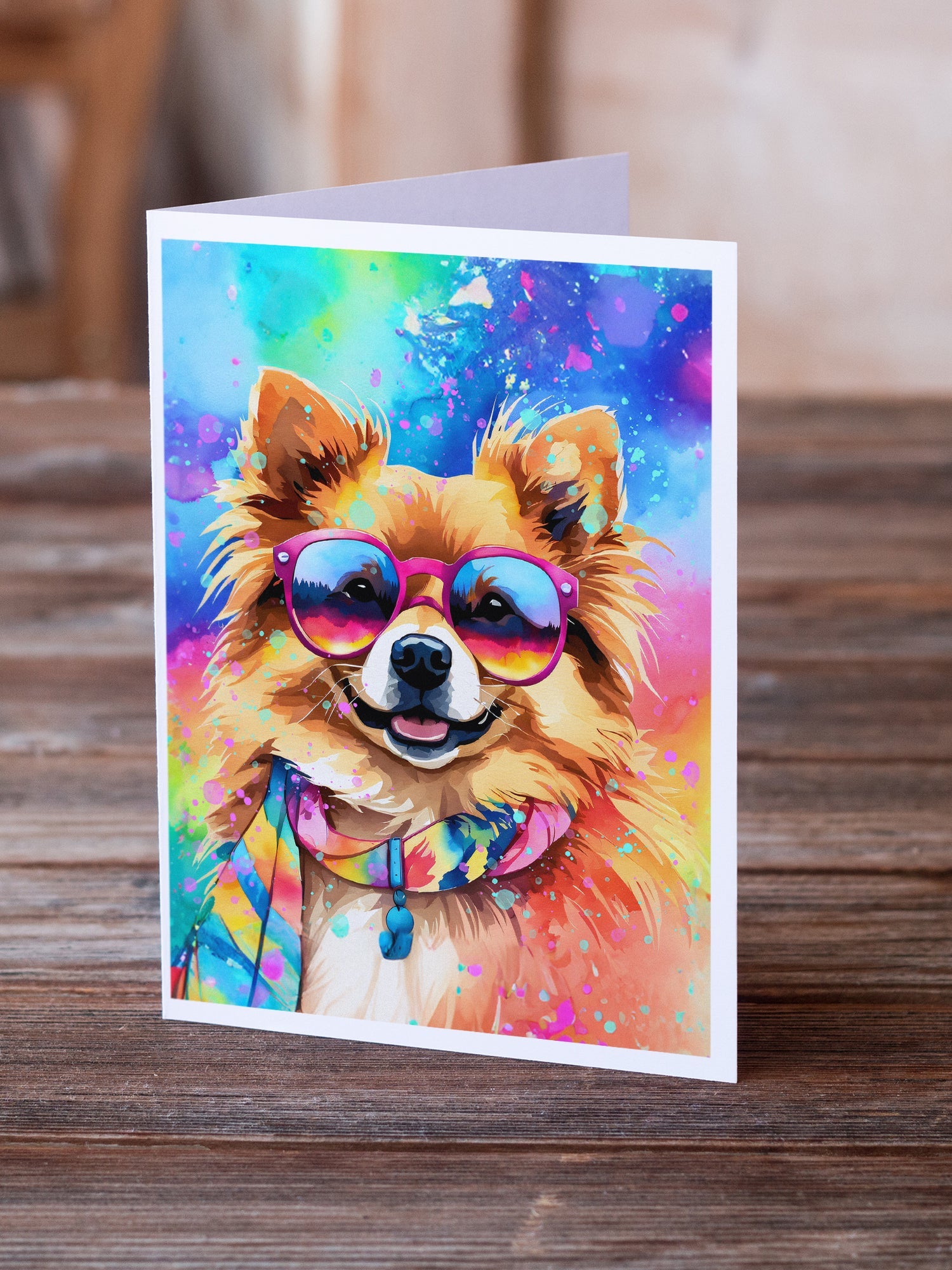 Pomeranian Hippie Dawg Greeting Cards Pack of 8 Blank Cards with Envelopes Whimsical A7 Size 5x7