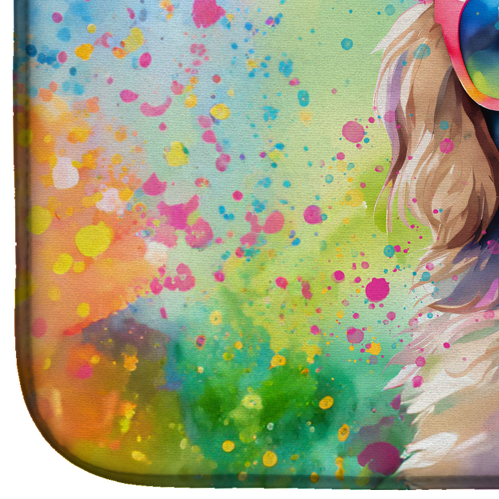 Poodle Hippie Dawg Dish Drying Mat Absorbent Dish Drying Mat Pad for Kitchen Counter Dish Drainer Mat for Countertop, 14 x 21", Multicolor