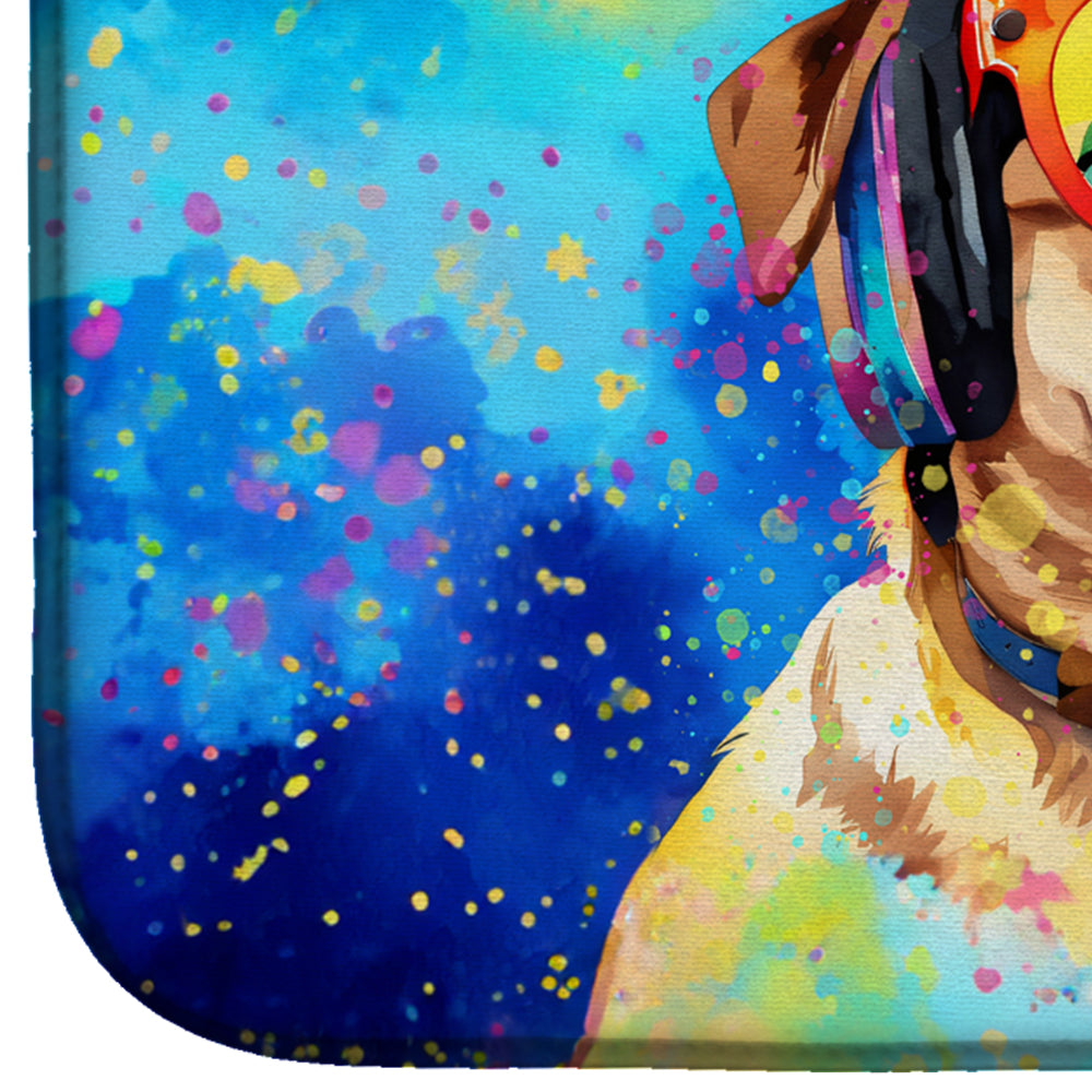 Pug Hippie Dawg Dish Drying Mat Absorbent Dish Drying Mat Pad for Kitchen Counter Dish Drainer Mat for Countertop, 14 x 21", Multicolor