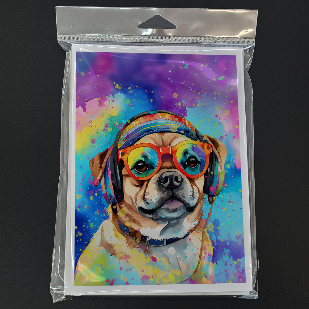 Pug Hippie Dawg Greeting Cards Pack of 8 Blank Cards with Envelopes Whimsical A7 Size 5x7