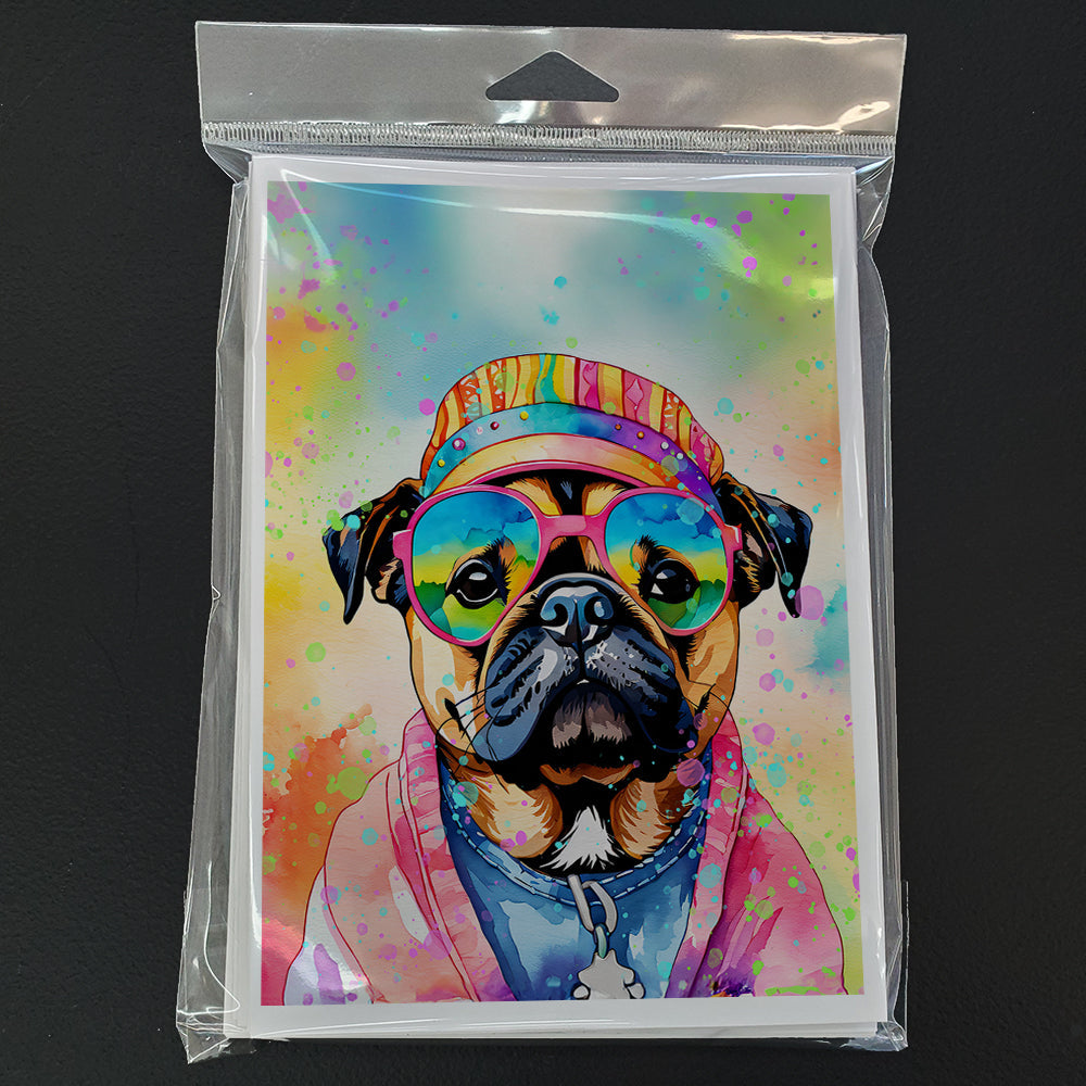 Pug Hippie Dawg Greeting Cards Pack of 8 Blank Cards with Envelopes Whimsical A7 Size 5x7