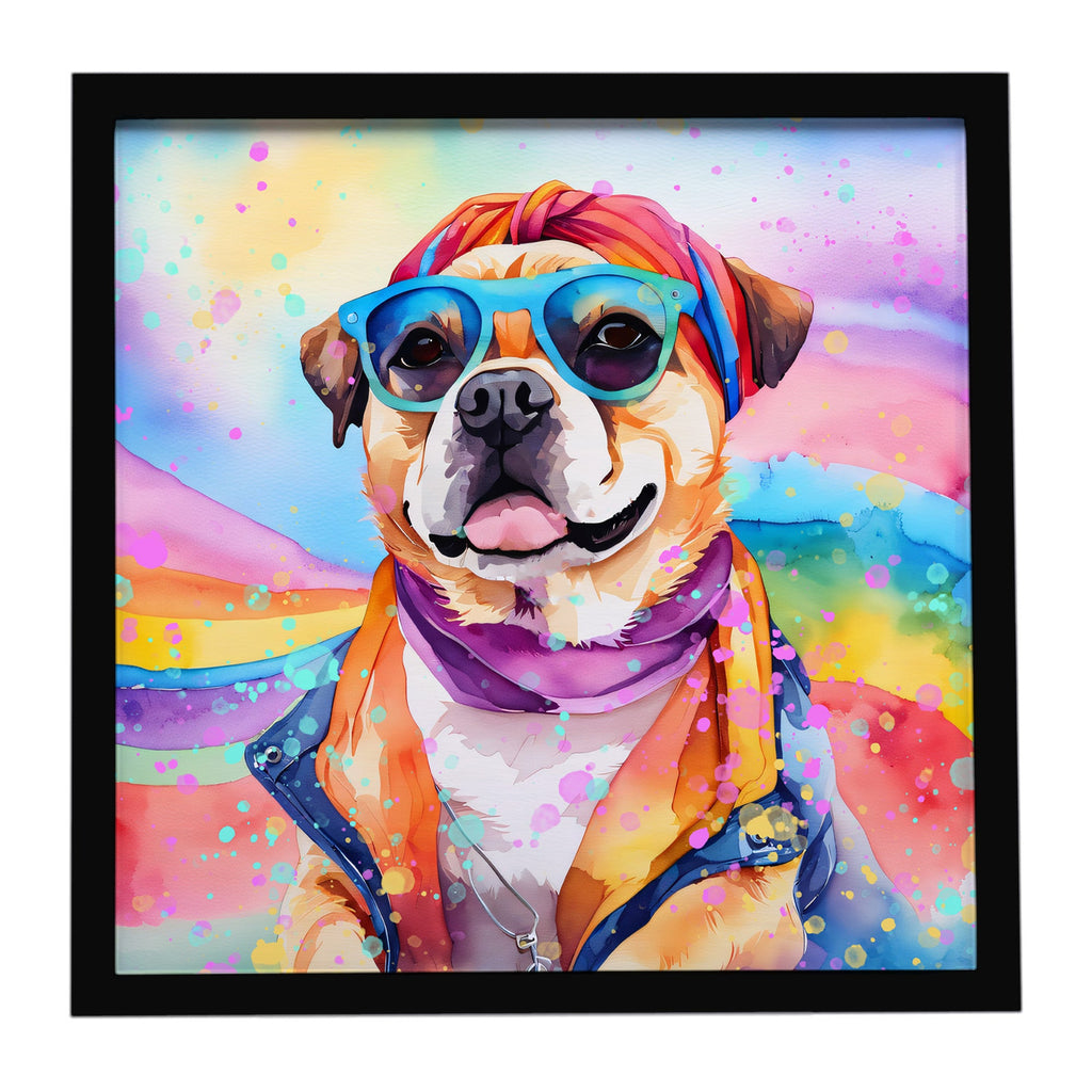 Pug Hippie Dawg Framed Metal Print Bathroom, Kitchen, Office, Home Decor Wall Art Ready to Hang, Square, 8X8