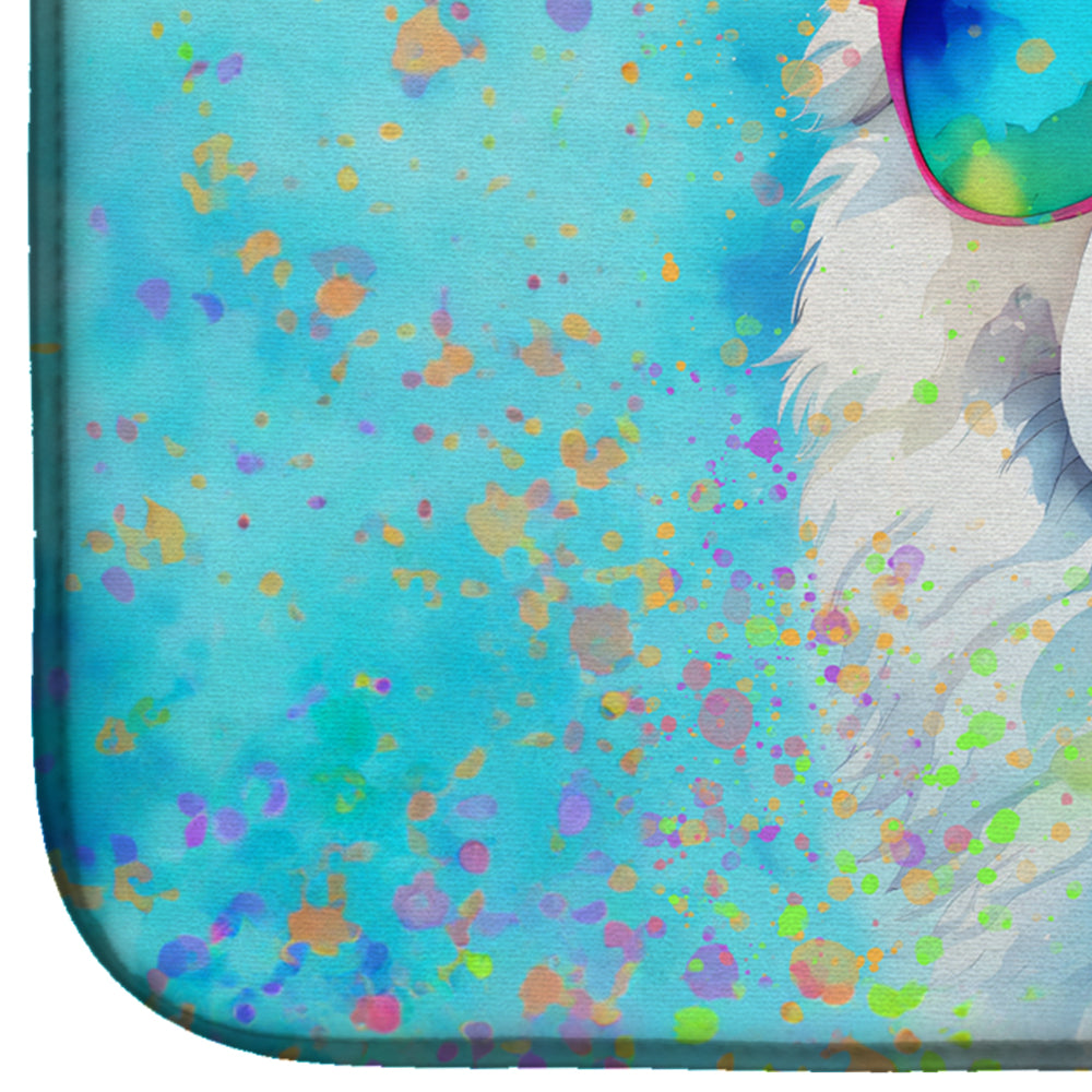 Samoyed Hippie Dawg Dish Drying Mat Absorbent Dish Drying Mat Pad for Kitchen Counter Dish Drainer Mat for Countertop, 14 x 21", Multicolor