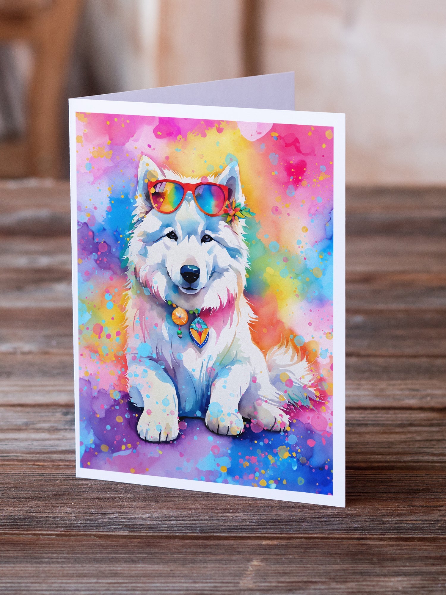 Samoyed Hippie Dawg Greeting Cards Pack of 8 Blank Cards with Envelopes Whimsical A7 Size 5x7