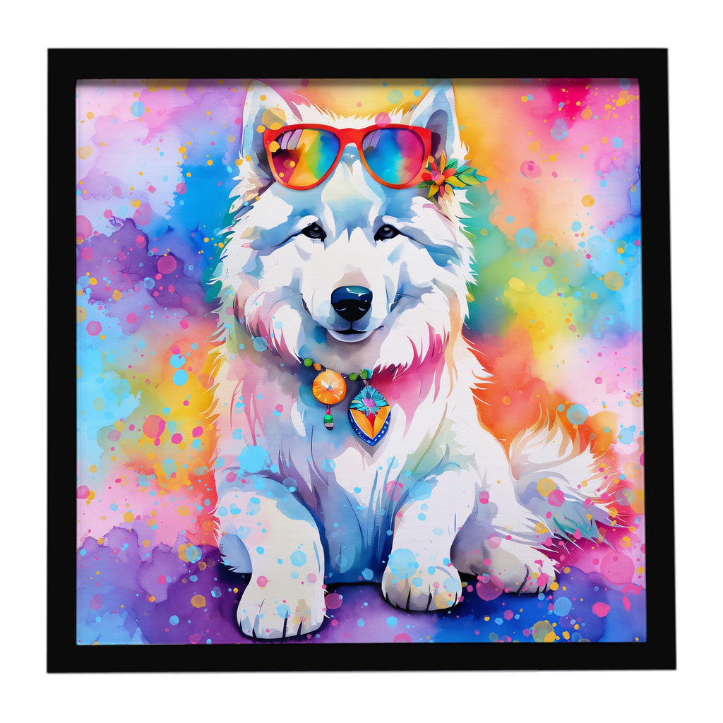 Samoyed Hippie Dawg Framed Metal Print Bathroom, Kitchen, Office, Home Decor Wall Art Ready to Hang, Square, 8X8