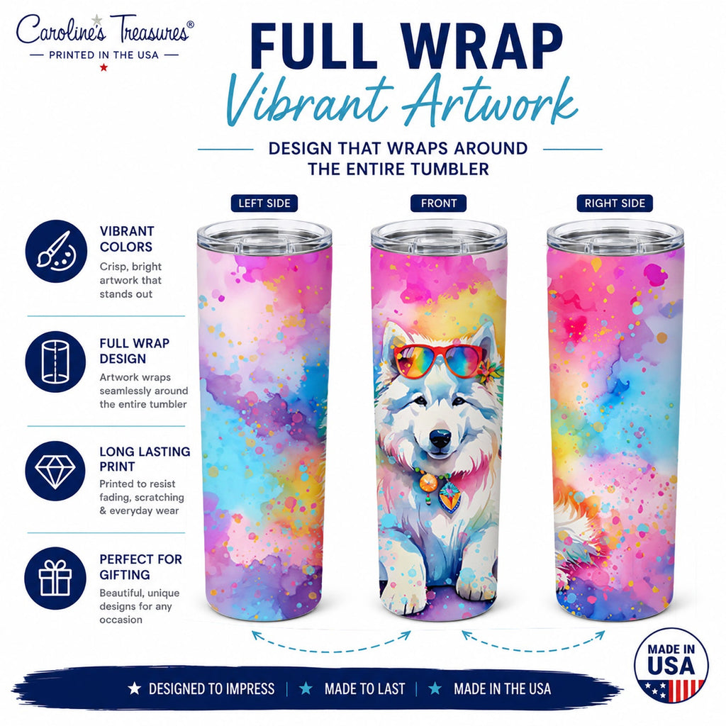 Samoyed Hippie Dawg Stainless Steel Skinny Tumbler 20 oz Vacuum Double Walled Reusable Insulated Travel Cup