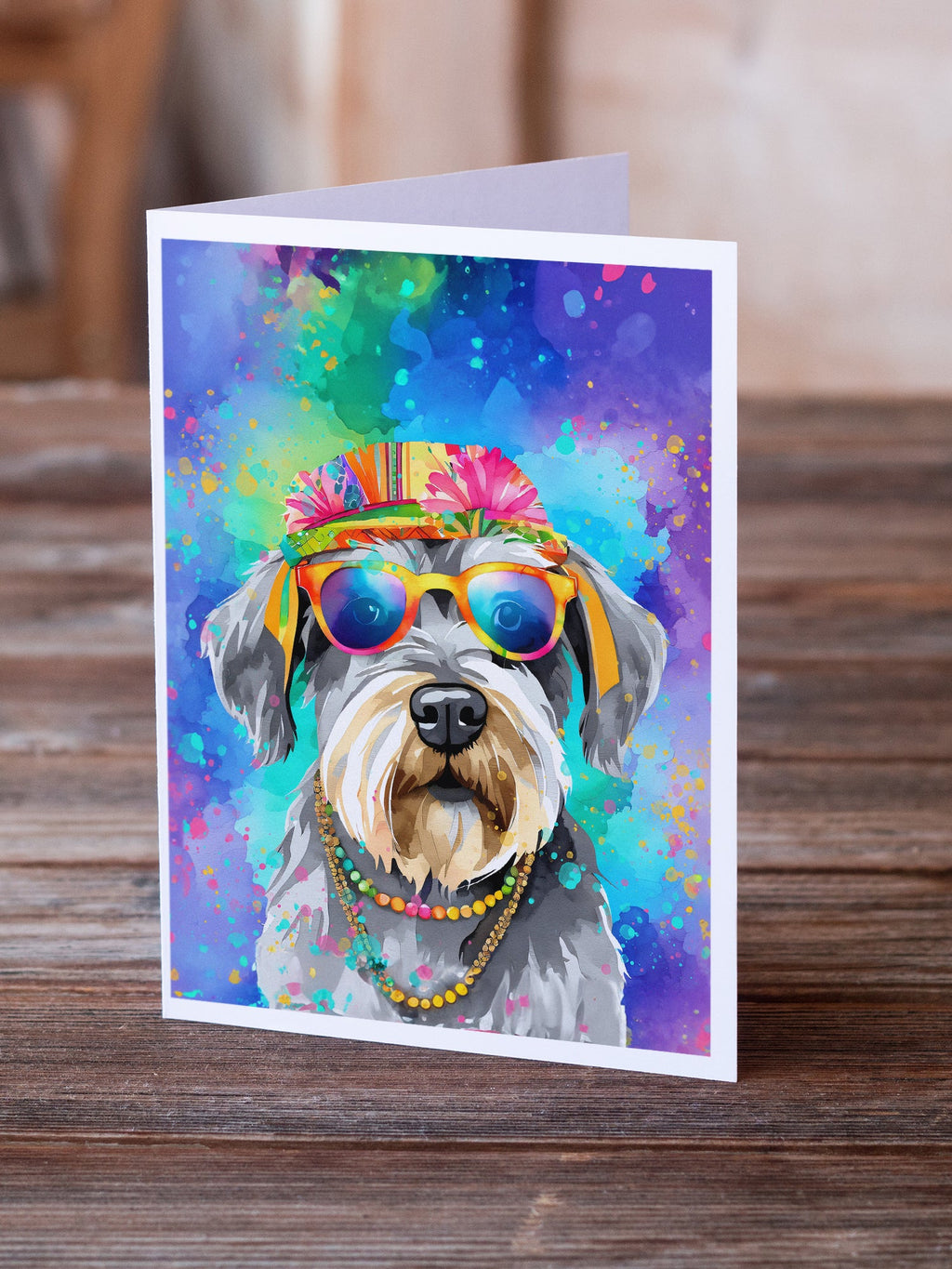 Schnauzer Hippie Dawg Greeting Cards Pack of 8 Blank Cards with Envelopes Whimsical A7 Size 5x7