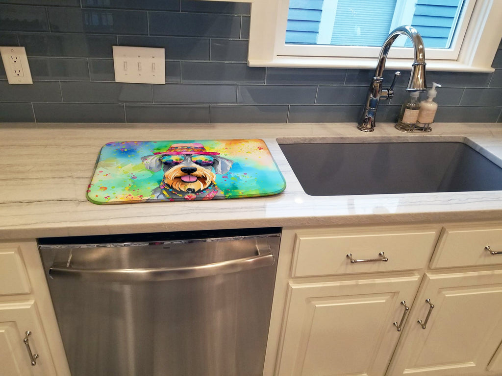 Schnauzer Hippie Dawg Dish Drying Mat Absorbent Dish Drying Mat Pad for Kitchen Counter Dish Drainer Mat for Countertop, 14 x 21", Multicolor
