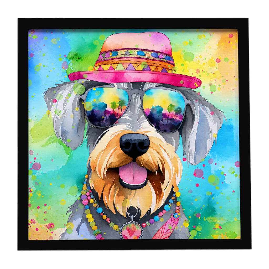 Schnauzer Hippie Dawg Framed Metal Print Bathroom, Kitchen, Office, Home Decor Wall Art Ready to Hang, Square, 8X8