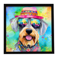 Schnauzer Hippie Dawg Framed Metal Print Bathroom, Kitchen, Office, Home Decor Wall Art Ready to Hang, Square, 8X8