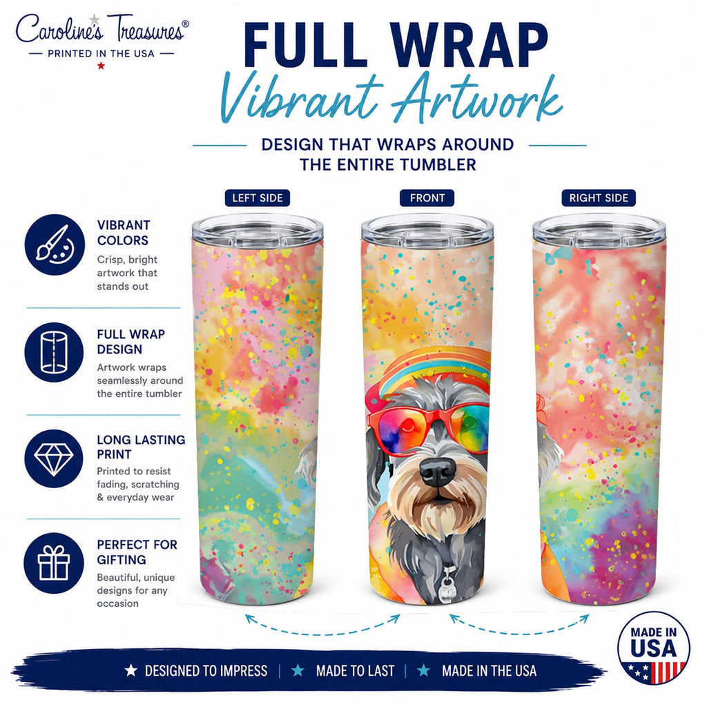Schnauzer Hippie Dawg Stainless Steel Skinny Tumbler 20 oz Vacuum Double Walled Reusable Insulated Travel Cup
