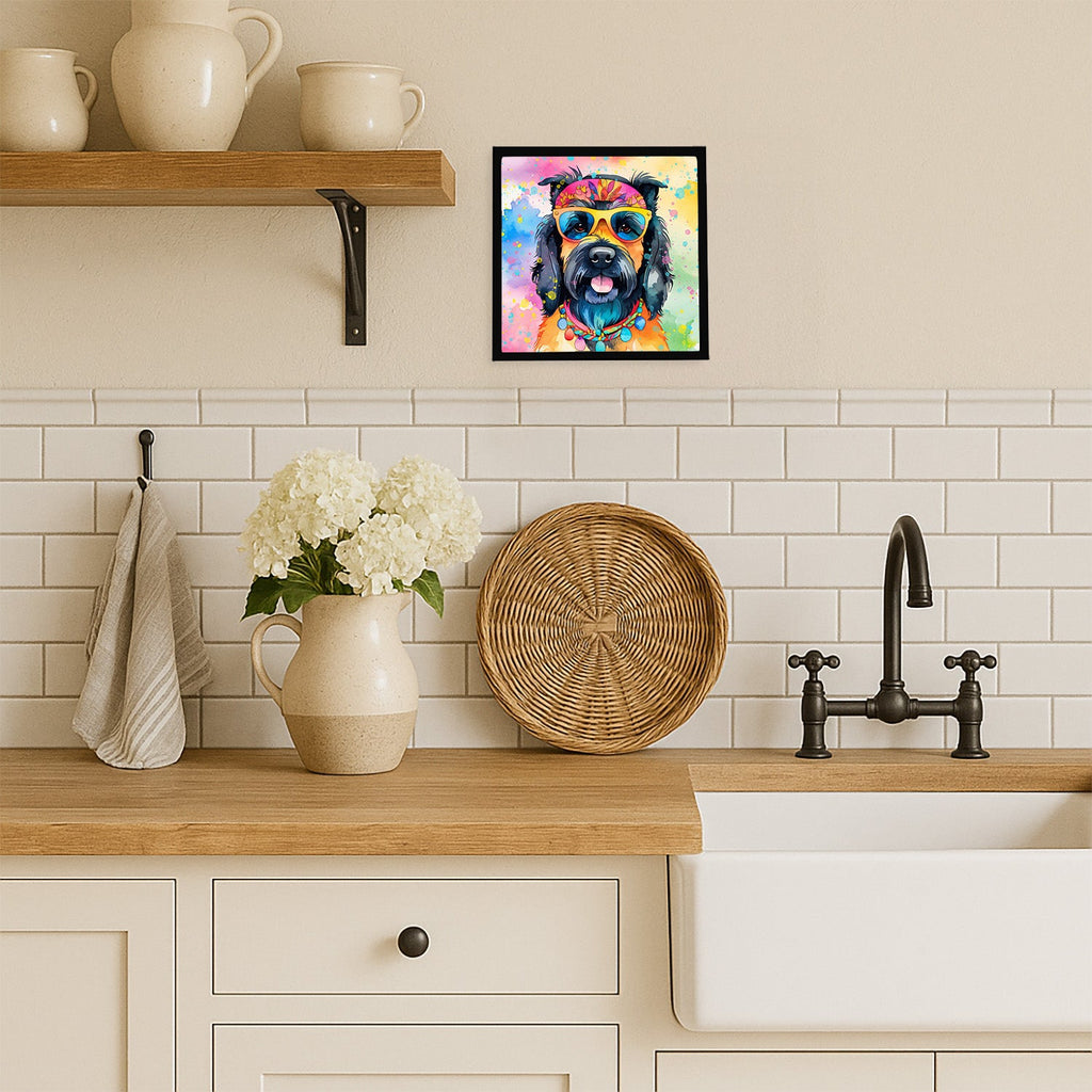 Scottish Terrier Hippie Dawg Framed Metal Print Bathroom, Kitchen, Office, Home Decor Wall Art Ready to Hang, Square, 8X8