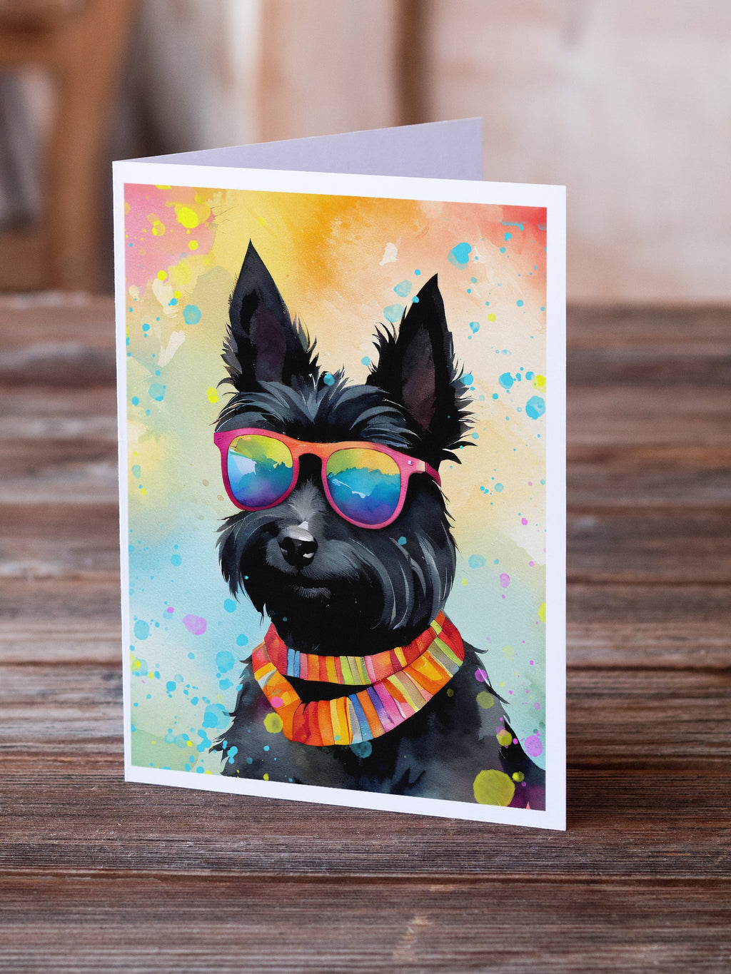 Scottish Terrier Hippie Dawg Greeting Cards Pack of 8 Blank Cards with Envelopes Whimsical A7 Size 5x7