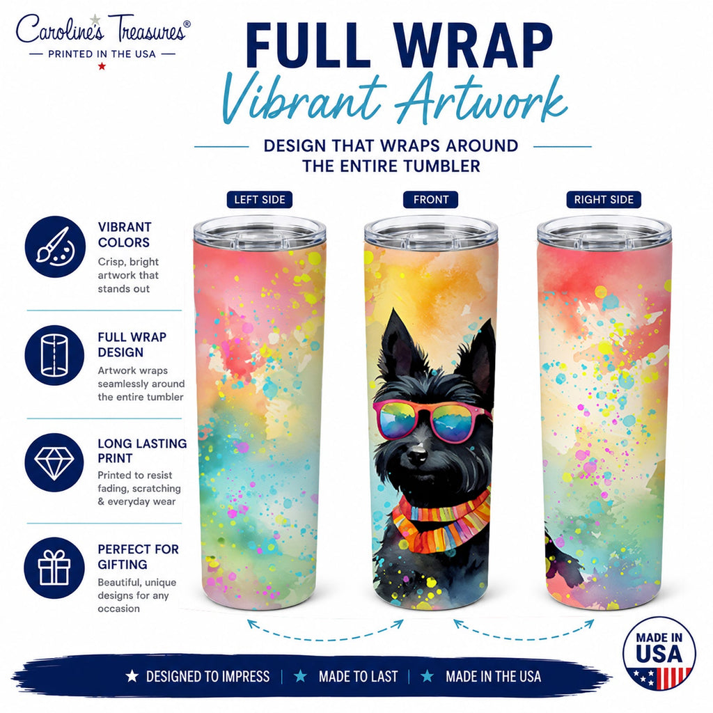 Scottish Terrier Hippie Dawg Stainless Steel Skinny Tumbler 20 oz Vacuum Double Walled Reusable Insulated Travel Cup