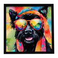 Scottish Terrier Hippie Dawg Framed Metal Print Bathroom, Kitchen, Office, Home Decor Wall Art Ready to Hang, Square, 8X8