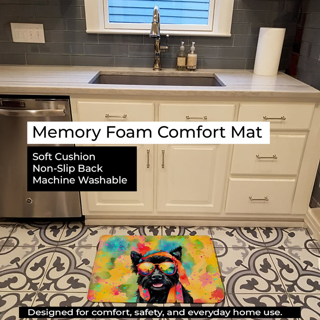 Scottish Terrier Hippie Dawg Memory Foam Kitchen Mat Machine Washable Anti-Fatigue Cushion Comfort Bath or Kitchen Rug