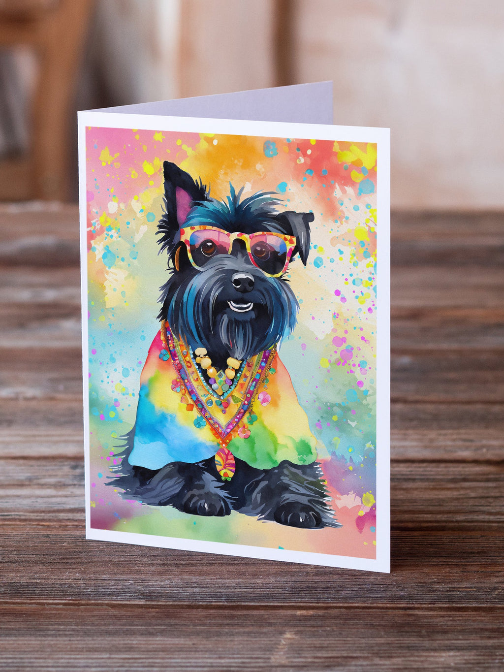 Scottish Terrier Hippie Dawg Greeting Cards Pack of 8 Blank Cards with Envelopes Whimsical A7 Size 5x7