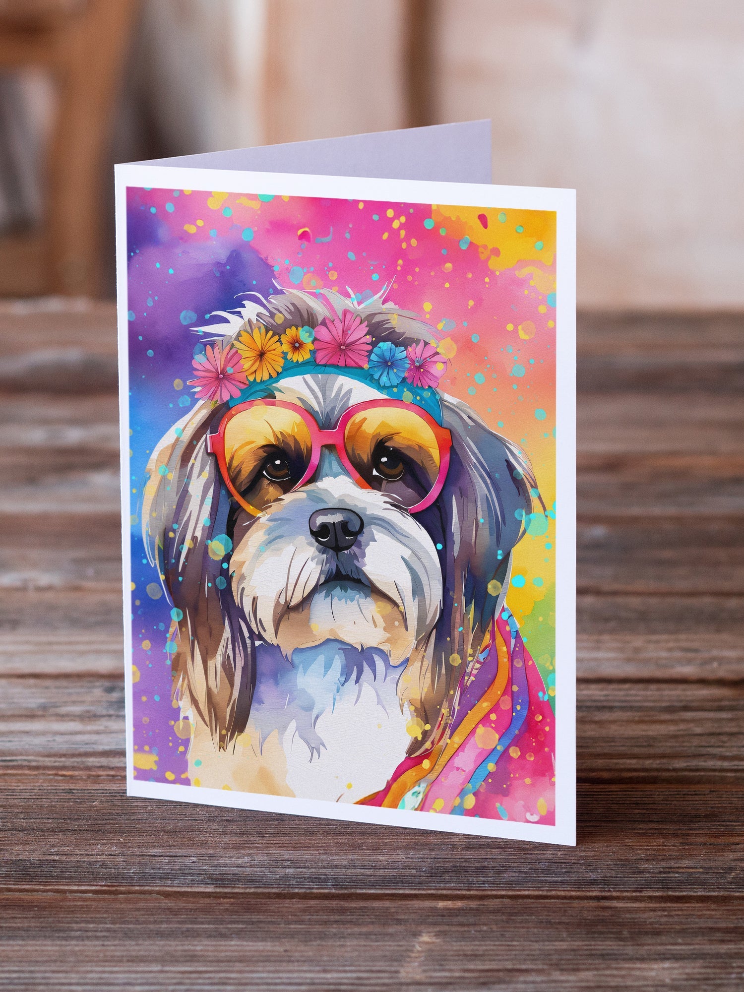 Shih Tzu Hippie Dawg Greeting Cards Pack of 8 Blank Cards with Envelopes Whimsical A7 Size 5x7
