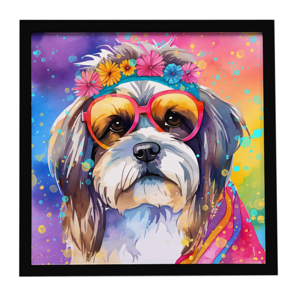 Shih Tzu Hippie Dawg Framed Metal Print Bathroom, Kitchen, Office, Home Decor Wall Art Ready to Hang, Square, 8X8