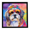 Shih Tzu Hippie Dawg Framed Metal Print Bathroom, Kitchen, Office, Home Decor Wall Art Ready to Hang, Square, 8X8