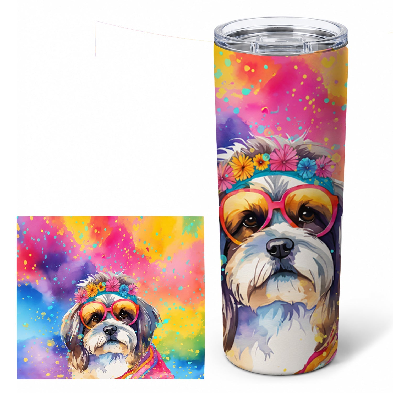 Shih Tzu Hippie Dawg Stainless Steel Skinny Tumbler 20 oz Vacuum Double Walled Reusable Insulated Travel Cup