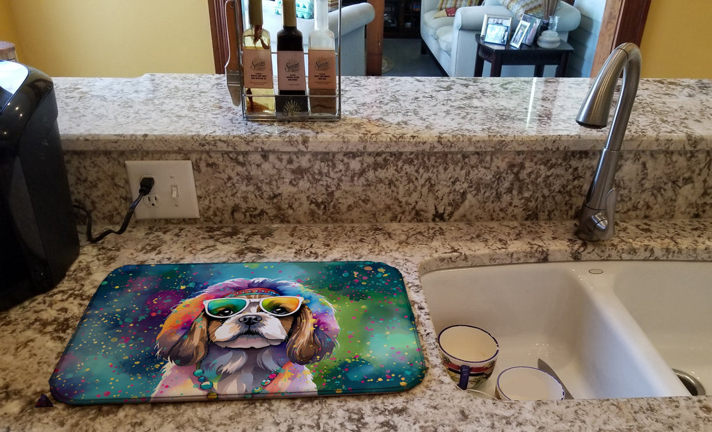 Shih Tzu Hippie Dawg Dish Drying Mat Absorbent Dish Drying Mat Pad for Kitchen Counter Dish Drainer Mat for Countertop, 14 x 21", Multicolor