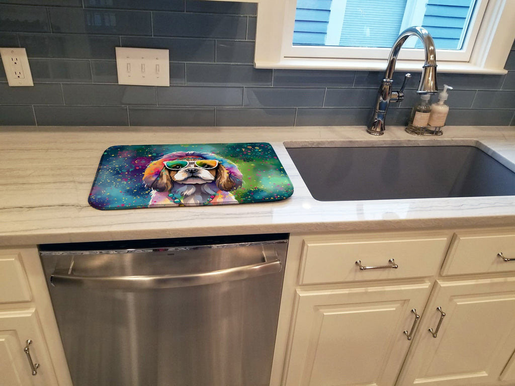 Shih Tzu Hippie Dawg Dish Drying Mat Absorbent Dish Drying Mat Pad for Kitchen Counter Dish Drainer Mat for Countertop, 14 x 21", Multicolor