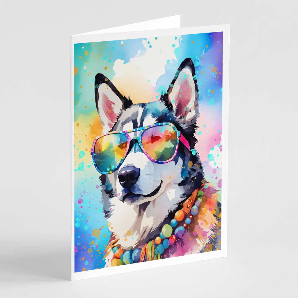 Siberian Husky Hippie Dawg Greeting Cards Pack of 8 Blank Cards with Envelopes Whimsical A7 Size 5x7