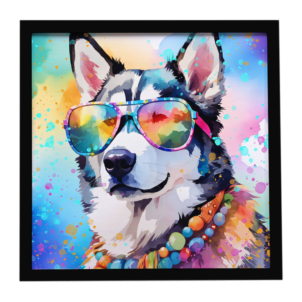 Siberian Husky Hippie Dawg Framed Metal Print Bathroom, Kitchen, Office, Home Decor Wall Art Ready to Hang, Square, 8X8