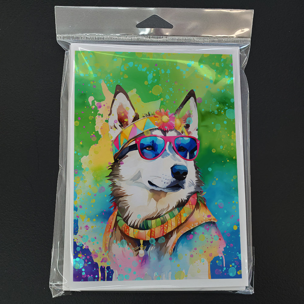 Siberian Husky Hippie Dawg Greeting Cards Pack of 8 Blank Cards with Envelopes Whimsical A7 Size 5x7