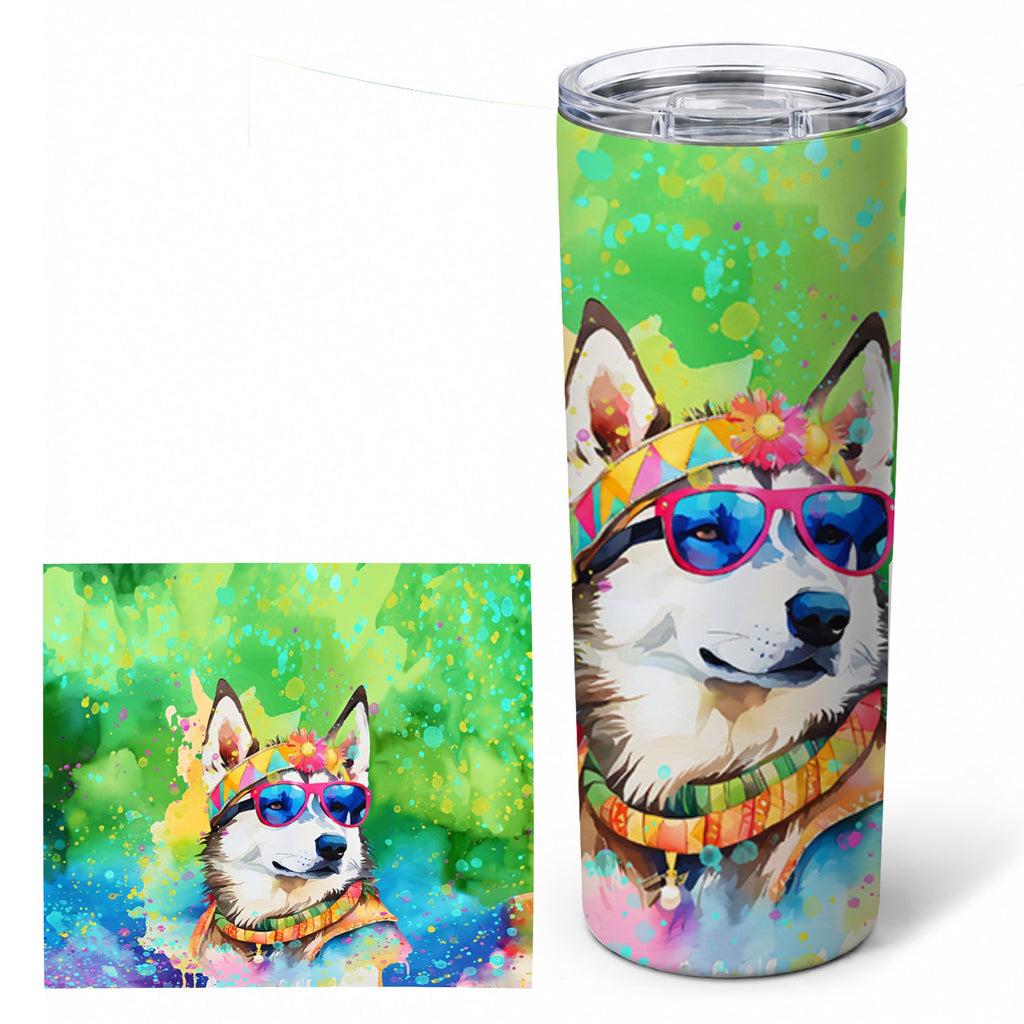 Siberian Husky Hippie Dawg Stainless Steel Skinny Tumbler 20 oz Vacuum Double Walled Reusable Insulated Travel Cup