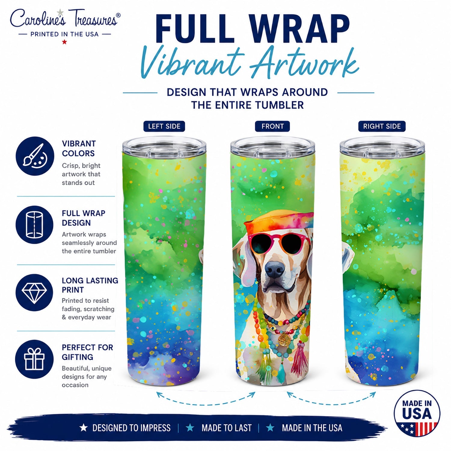 Weimaraner Hippie Dawg Stainless Steel Skinny Tumbler 20 oz Vacuum Double Walled Reusable Insulated Travel Cup