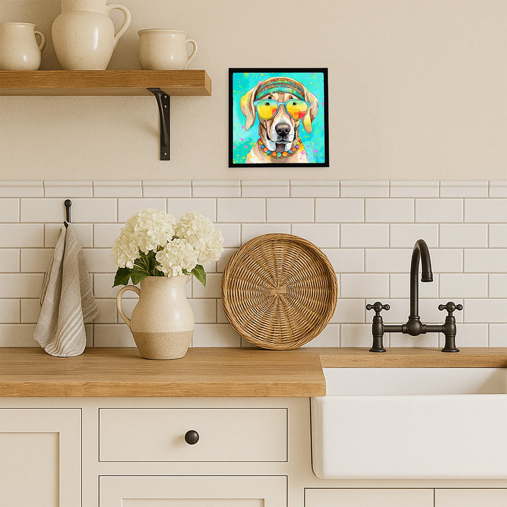 Weimaraner Hippie Dawg Framed Metal Print Bathroom, Kitchen, Office, Home Decor Wall Art Ready to Hang, Square, 8X8
