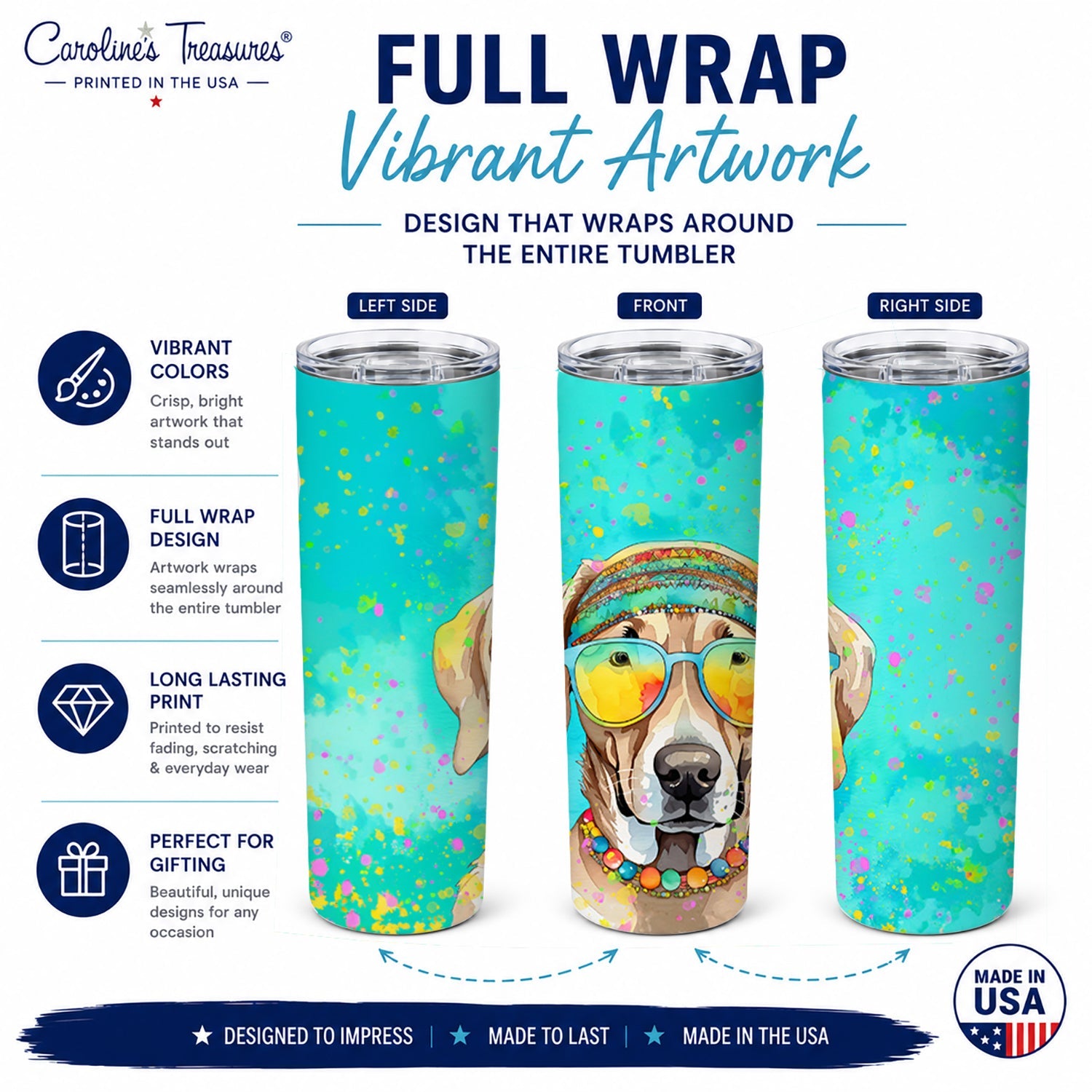 Weimaraner Hippie Dawg Stainless Steel Skinny Tumbler 20 oz Vacuum Double Walled Reusable Insulated Travel Cup