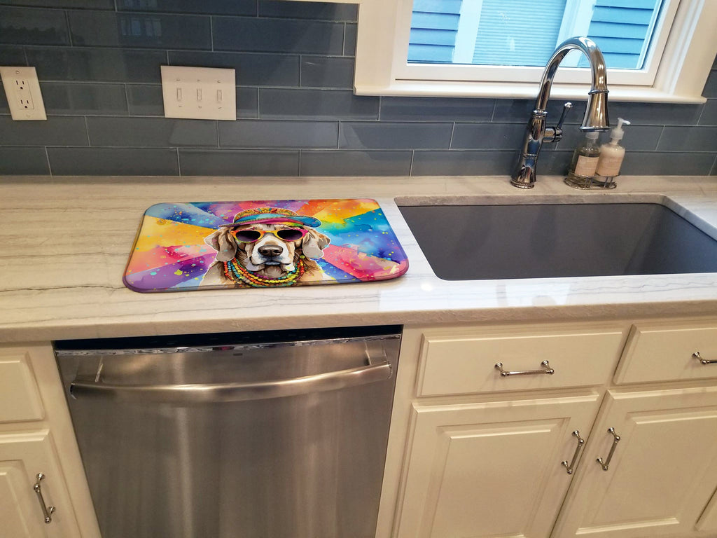 Weimaraner Hippie Dawg Dish Drying Mat Absorbent Dish Drying Mat Pad for Kitchen Counter Dish Drainer Mat for Countertop, 14 x 21", Multicolor