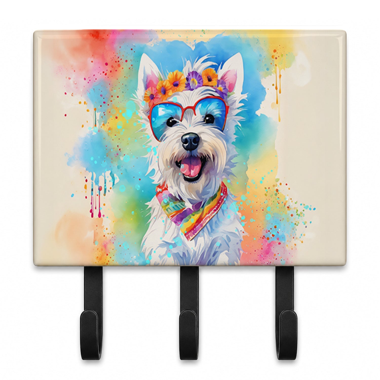 Westie Hippie Dawg Leash or Key Holder Wall Hooks, Coat Rack Wall Mount, for Hanging Keys, Towels, Aprons, Leashes