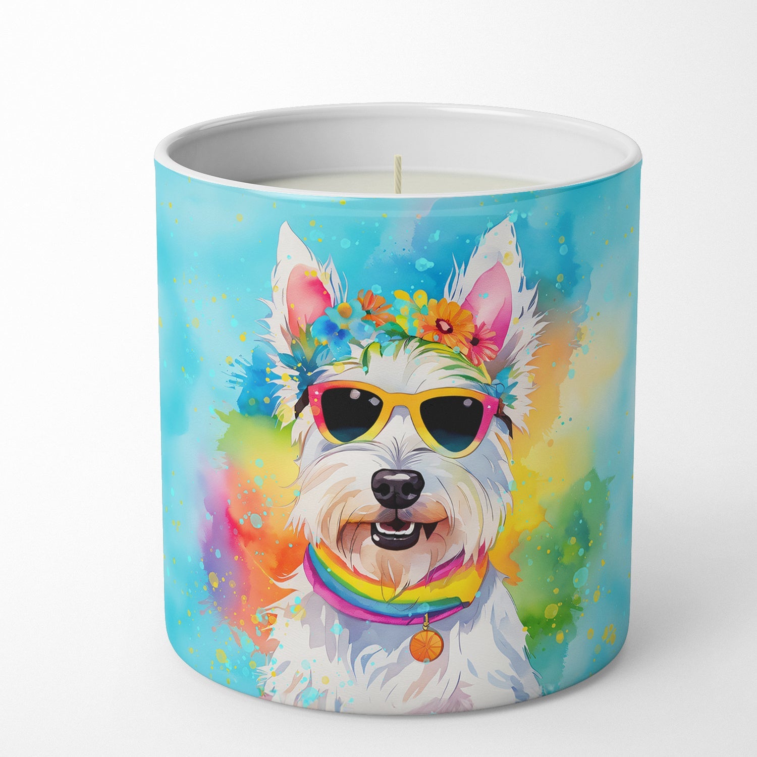 Westie Hippie Dawg Decorative Soy Candle Nature Soy Wax Essential Oil Home Decor Ideal for Bedroom Kitchen Bath Office Gift, 10 oz